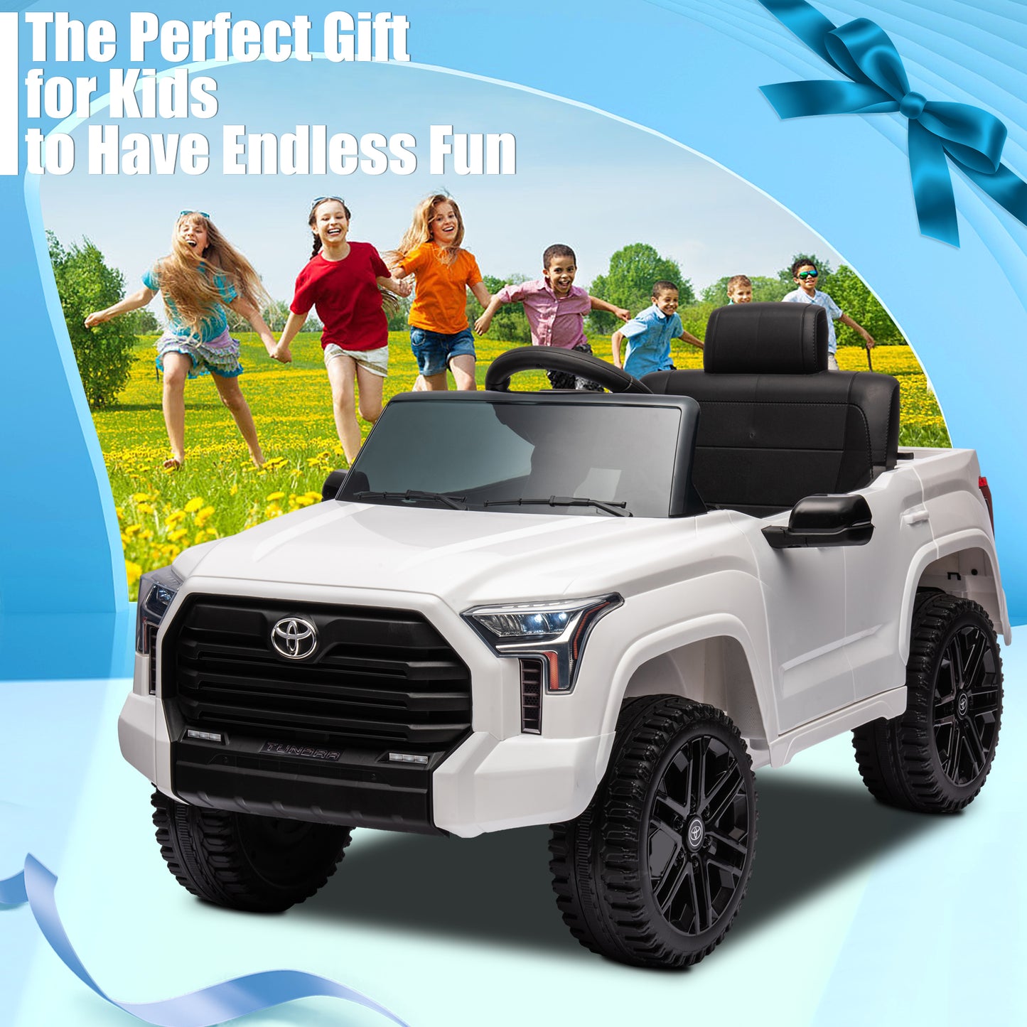 Toyota Tundra Pickup 12V 7A Ride On Cars for Kids, Ride On Toys with Remote Control, Battery Powered Kids Electric Vehicles with Bluetooth Music, USB, Electric Cars for Kids Boys Girls Gifts, White