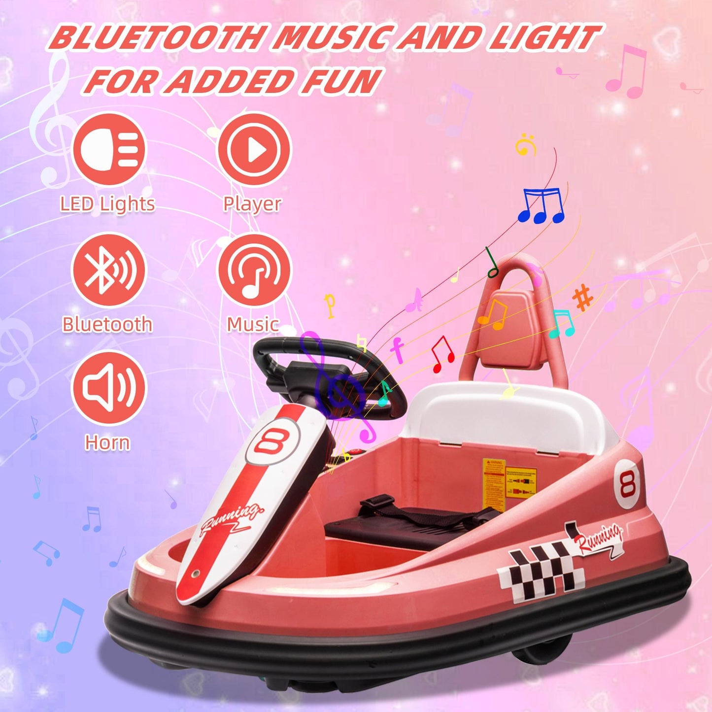 iYofe 6V Bumper Car Ride on with Remote Control, Bumper Cars for Kids Toddlers Boys Girls 2-6 Years Old Gifts, Battery Powered Ride on Toys with Bluetooth, Player, 360¡ãSpin, LED Light, 3 Speed, Pink