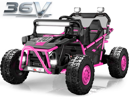 iYofe 36V Electric Ride on Car for Big Kids, 2 Seater Powered Ride on Vehicle for Boys Girls, Kids Electric Car with Bluetooth, FM Radio, Rear Wheel Spring Suspension, 5-8 MPH Speed, Pink