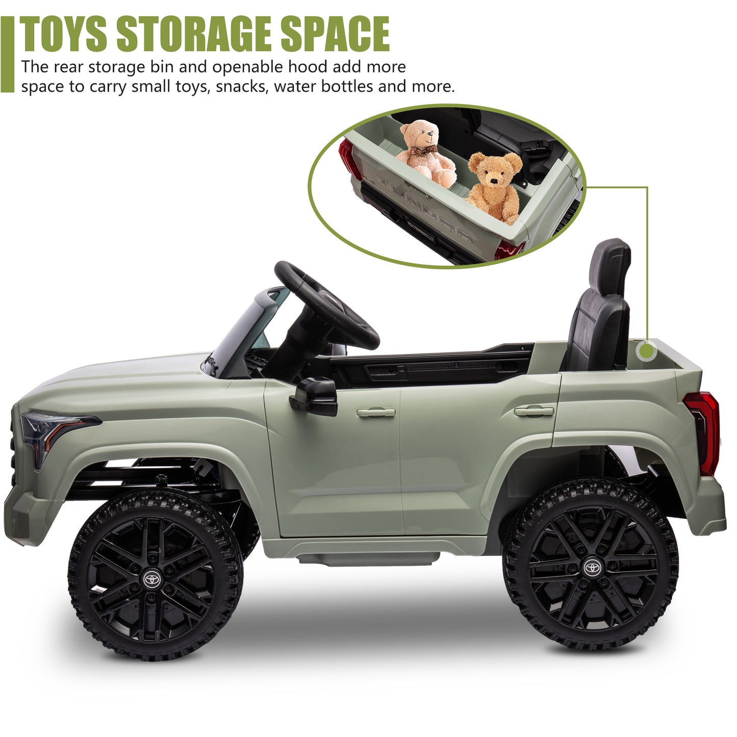 Toyota Tundra Pickup 12V 7A Ride On Cars for Kids, Ride On Toys with Remote Control, Battery Powered Kids Electric Vehicles with Bluetooth Music, USB, Electric Cars for Kids Boys Girls Gifts, Green