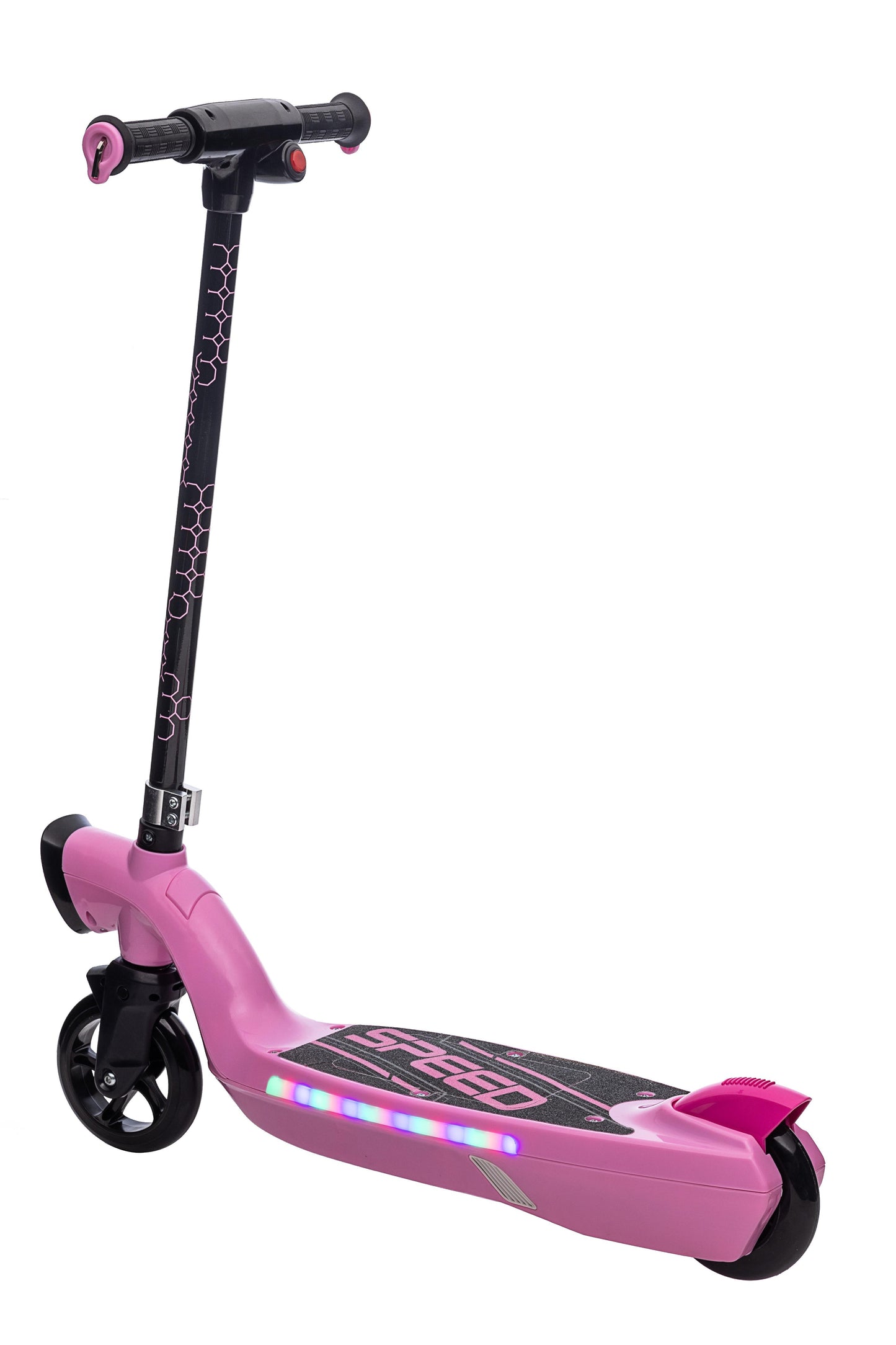 iRerts Kids Electric Scooter for 6-14 Year Old, Portable Kids Scooter for Boys Girls, 12V 45W Kids Electric Scooter with Front Big Light, Rear Brake, Colorful Deck Light, Pink