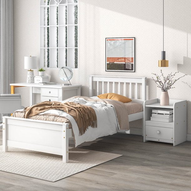 iYofe Pine Wood Bed Frame Bedroom Furniture Set, Twin Platform Bed with a Storage Nightstand, Gray Bed Frame Twin Size for Boys Girls Teens Adults, No Box Spring Needed