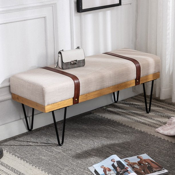 iYofe End of Bed Bench for Bedroom, Faux Leather Upholstered Bedroom Bench, Modern Entryway Bench with Metal Legs and 44"Length Soft Cushioned Seat, Beige