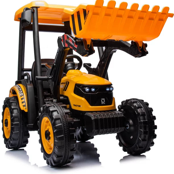 iYofe 12V Kids Ride on Excavator Car, 12V Battery Powered Construction Vehicles with Horn, 2 Speeds, Forward/Backward, Safety Belt,Treaded Wheels, Digger for Boys 3-12 Years Old, Yellow