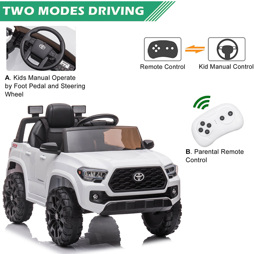 Licensed Toyota Tacoma 12V Battery Powered Ride on Cars with Remote Control, Kids Electric Ride on Vehicles for Boys Girls, Ride on Truck Toys with USB, AUX, MP3, FM Function, LED Headlight, White