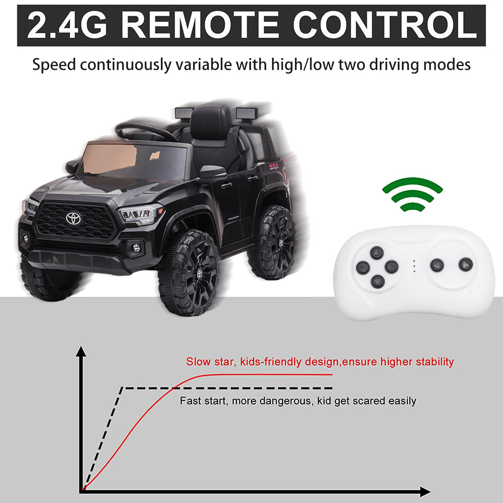 Licensed Toyota Tacoma 12V Battery Powered Ride on Cars with Remote Control, Kids Electric Ride on Vehicles for Boys Girls, Ride on Truck Toys with USB, AUX, MP3, FM Function, LED Headlight, Black