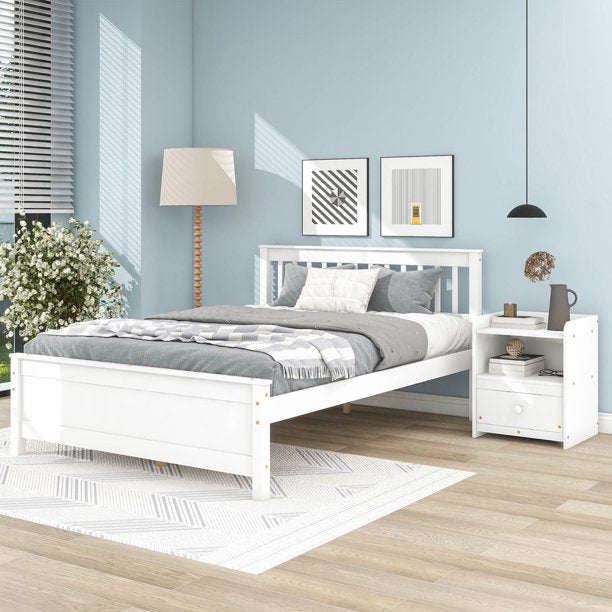 iYofe Pine Wood Bed Frame Bedroom Furniture Set, Twin Platform Bed with a Storage Nightstand, Gray Bed Frame Twin Size for Boys Girls Teens Adults, No Box Spring Needed