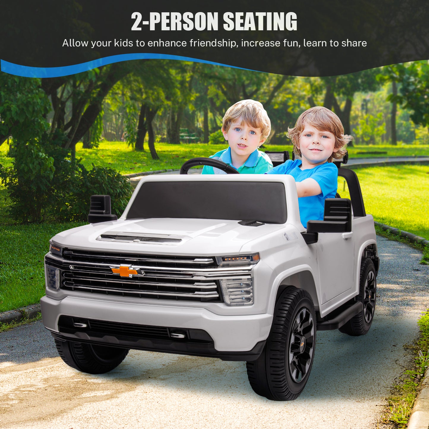 iYofe SILVERADO 12V Battery Powered Car Toy for Girls Boys, Kids Ride on Car for 3 4 5 Yrs with 2 Seats, Remote Control, LED Lights, MP3, Seat Belt, Electric Truck for Kids Birthday Gift, Black