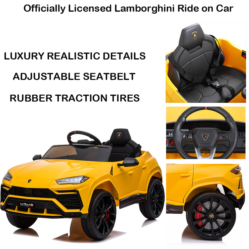 12V Kids Ride On Toy for Boys Girls, iYofe Licensed Lamborghini Kids Ride On Car, Battery Powered Electric Ride on Vehicles for Kids, Kids Electric Car with 3 Speed, LED Light, MP3, Yellow