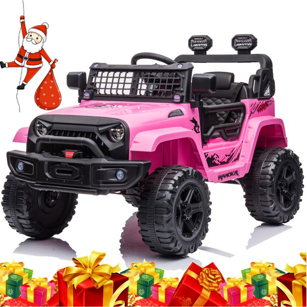 Kids Electric Ride On Toy for Boys Girls, 12V Ride On Vehicle with Parental Remote Control, LED Light, Bluetooth and FM, Battery Powered Ride On Car Truck for Ages 3-4 Kid Birthday Gift, Pink, D803