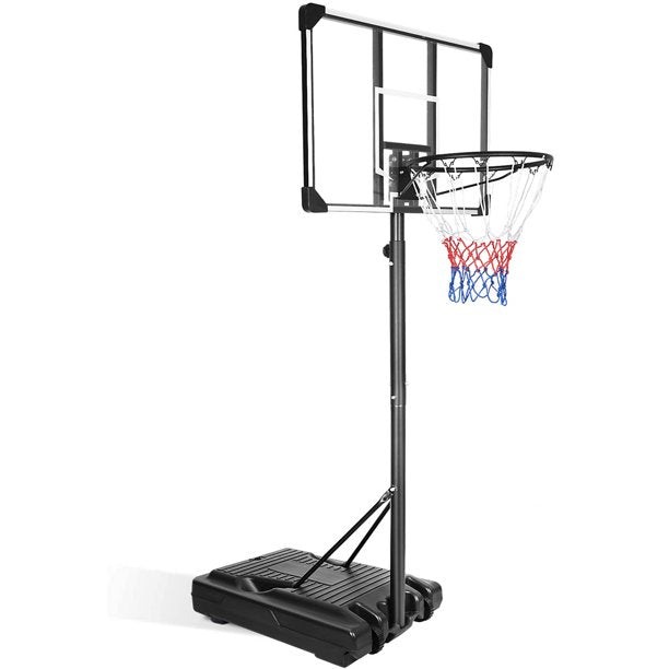 Outdoor Basketball Hoop Stand, Sesslife 4.9ft-10ft Height Adjustable Portable Basketball System w/Wheels & 43 Inch Shatterproof Backboard for Court Backyard, Black&Clear