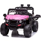 Kids Electric Ride On Toy for Boys Girls, 12V Ride On Vehicle with Parental Remote Control, LED Light, Bluetooth and FM, Battery Powered Ride On Car Truck for Ages 3-4 Kid Birthday Gift, Pink, D803