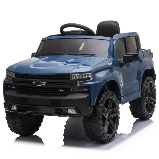 Licensed Chevrolet Silverado Kids Ride on Toys, 12V Ride on Car w/Remote Control, Battery Powered Pickup Truck Ride on w/Spring Suspension, LED Light, Music, Safety Belt, Black, D496