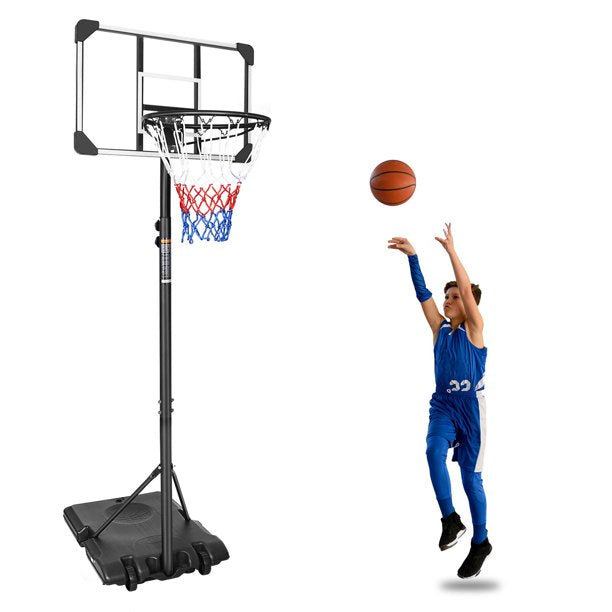 Outdoor Basketball Hoop Stand, Sesslife 4.9ft-10ft Height Adjustable Portable Basketball System w/Wheels & 43 Inch Shatterproof Backboard for Court Backyard, Black&Clear