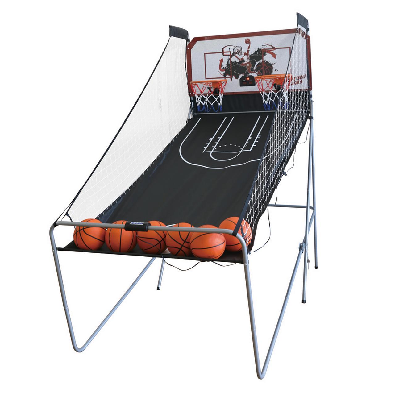 iYofe Foldable Arcade Basketball Hoop with 8 Play Modes and 6 Balls, Double Shot Electronic Arcade Basketball Game for Kids Adults, Outdoor Indoor Use, Red & Black