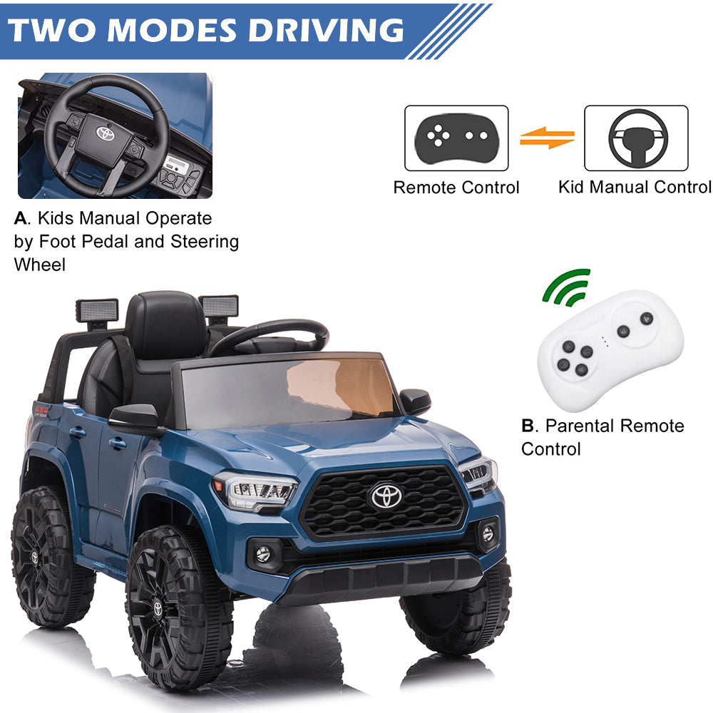 Licensed Toyota Tacoma 12V Battery Powered Ride on Cars with Remote Control, Kids Electric Ride on Vehicles for Boys Girls, Ride on Truck Toys with USB, AUX, MP3, FM Function, LED Headlight, Blue