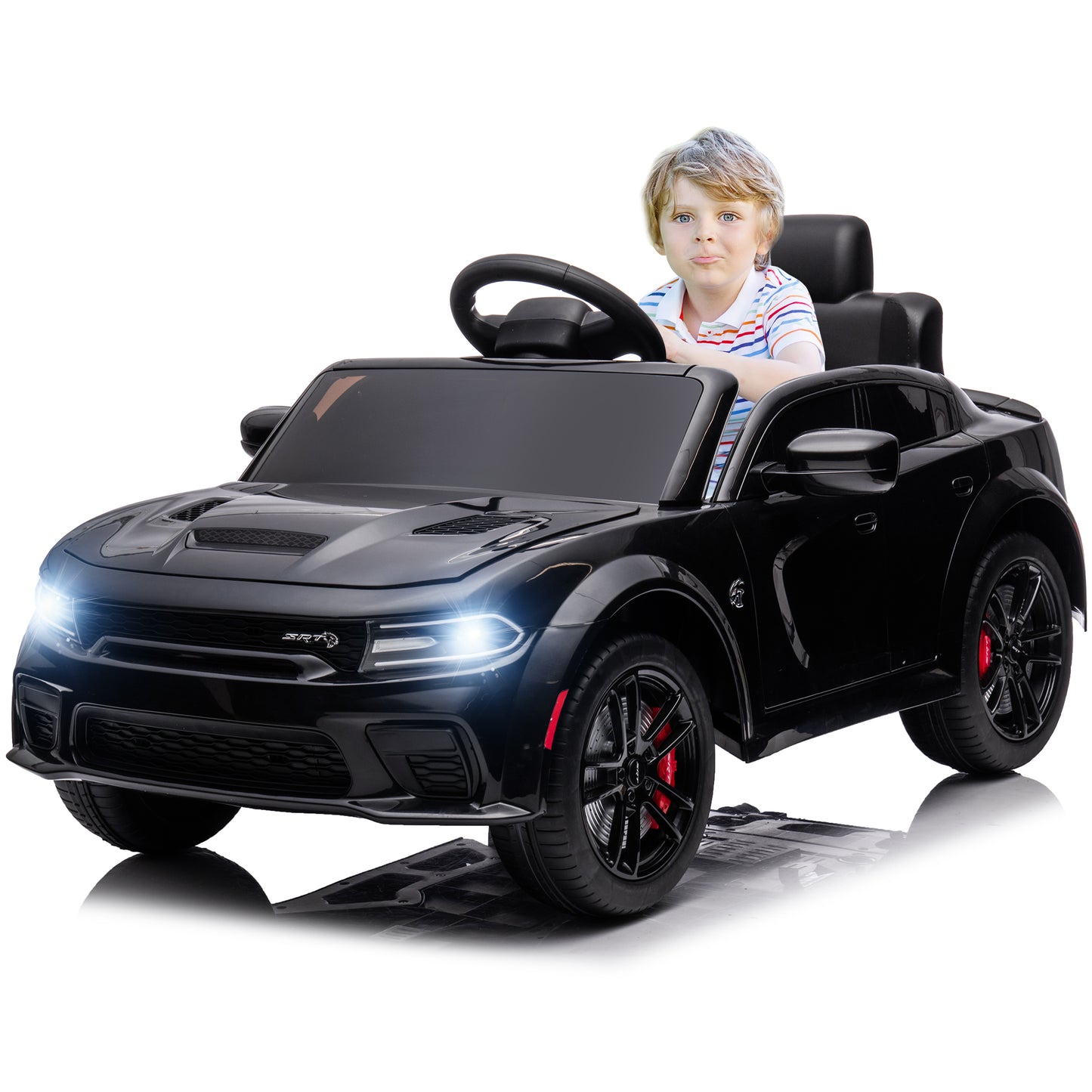 Electric Kids Ride on Toys, 12V Kids DODGE Ride On Car for Boys Girls, Battery Powered Power 4 Wheels Kids Electric Cars w/ Remote Control, 3 Speeds, LED Lights/MP3, Christmas Gift, Black, R846