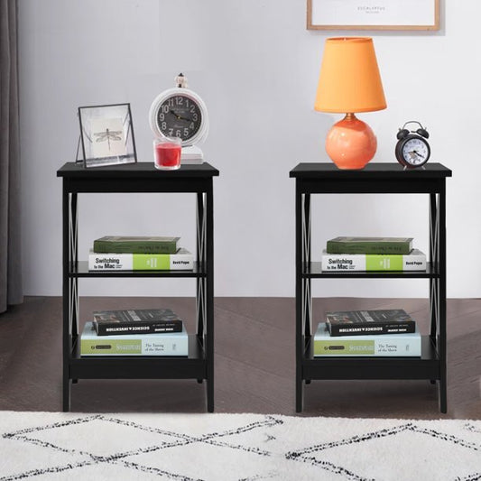 iYofe Modern Simple Side Table, 3-Tier End Table for Living Room Bedroom, Set of 2 Nightstand Small Coffee Table with Storage Shelf, Black