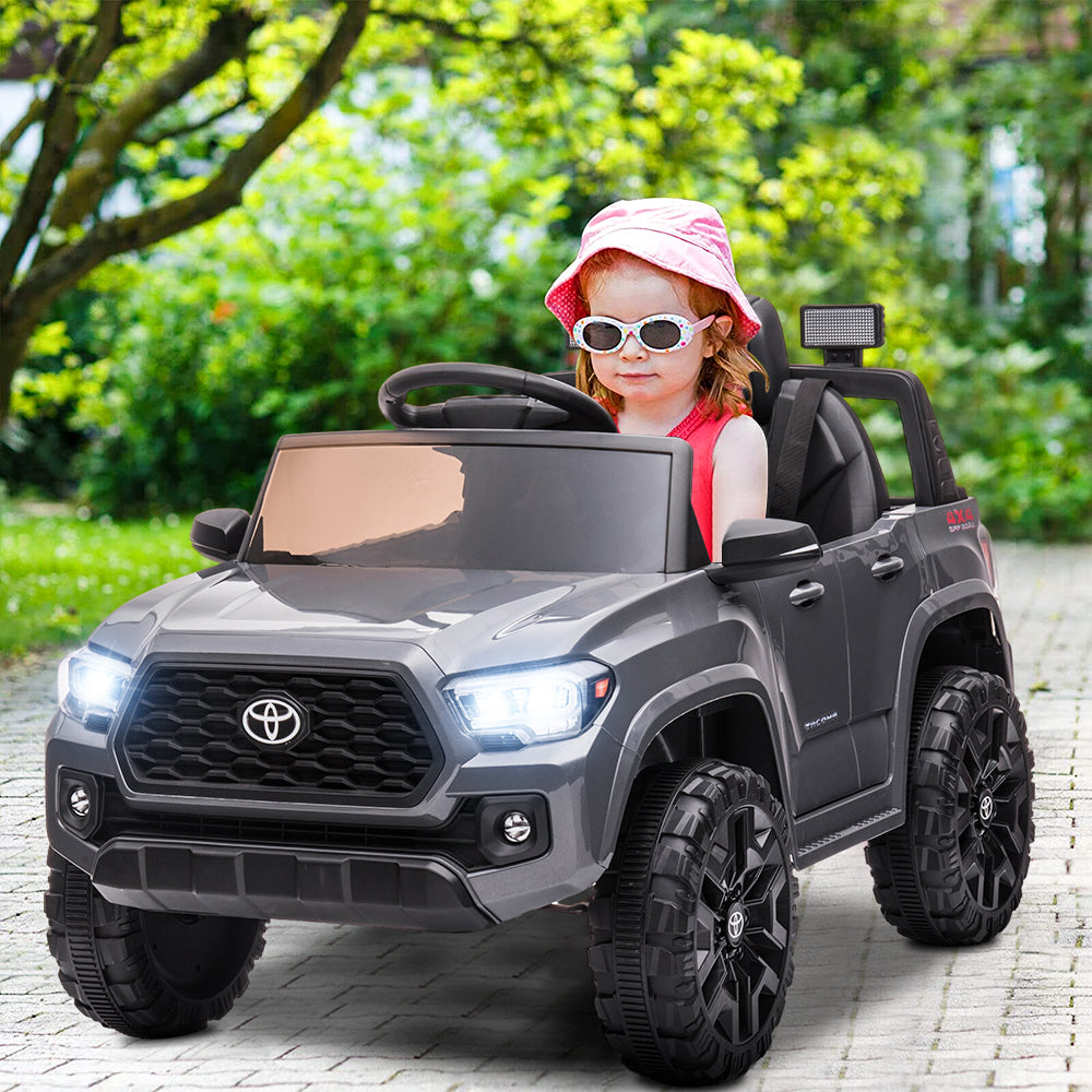 Licensed Toyota Tacoma 12V Battery Powered Ride on Cars with Remote Control, Kids Electric Ride on Vehicles for Boys Girls, Ride on Truck Toys with USB, AUX, MP3, FM Function, LED Headlight, Gray