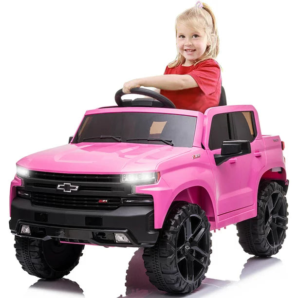 Licensed Chevrolet Silverado Kids Ride on Toys, 12V Ride on Car w/Remote Control, Battery Powered Pickup Truck Ride on w/Spring Suspension, LED Light, Music, Safety Belt, Black, D496