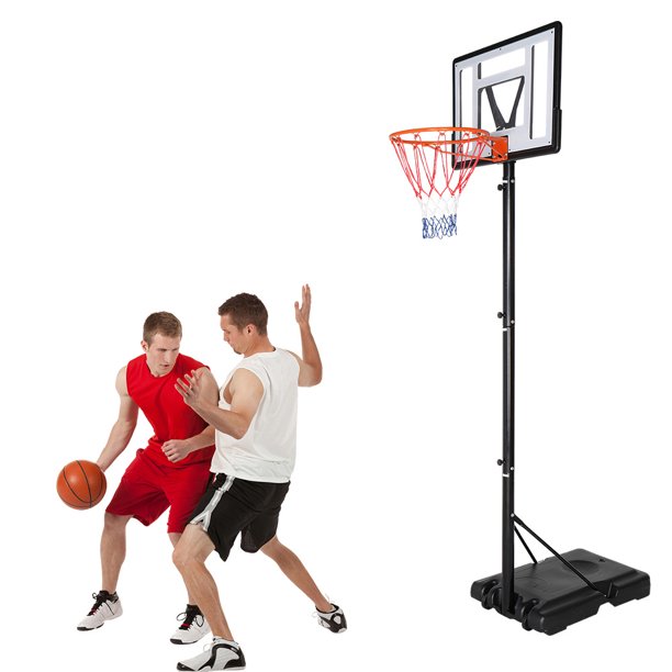 Outdoor Basketball Hoop Stand, Sesslife 4.9ft-10ft Height Adjustable Portable Basketball System w/Wheels & 43 Inch Shatterproof Backboard for Court Backyard, Black&Clear