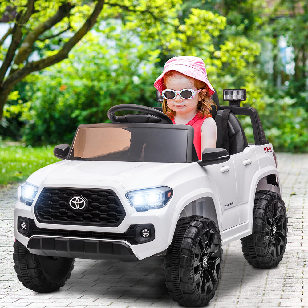 Licensed Toyota Tacoma 12V Battery Powered Ride on Cars with Remote Control, Kids Electric Ride on Vehicles for Boys Girls, Ride on Truck Toys with USB, AUX, MP3, FM Function, LED Headlight, White