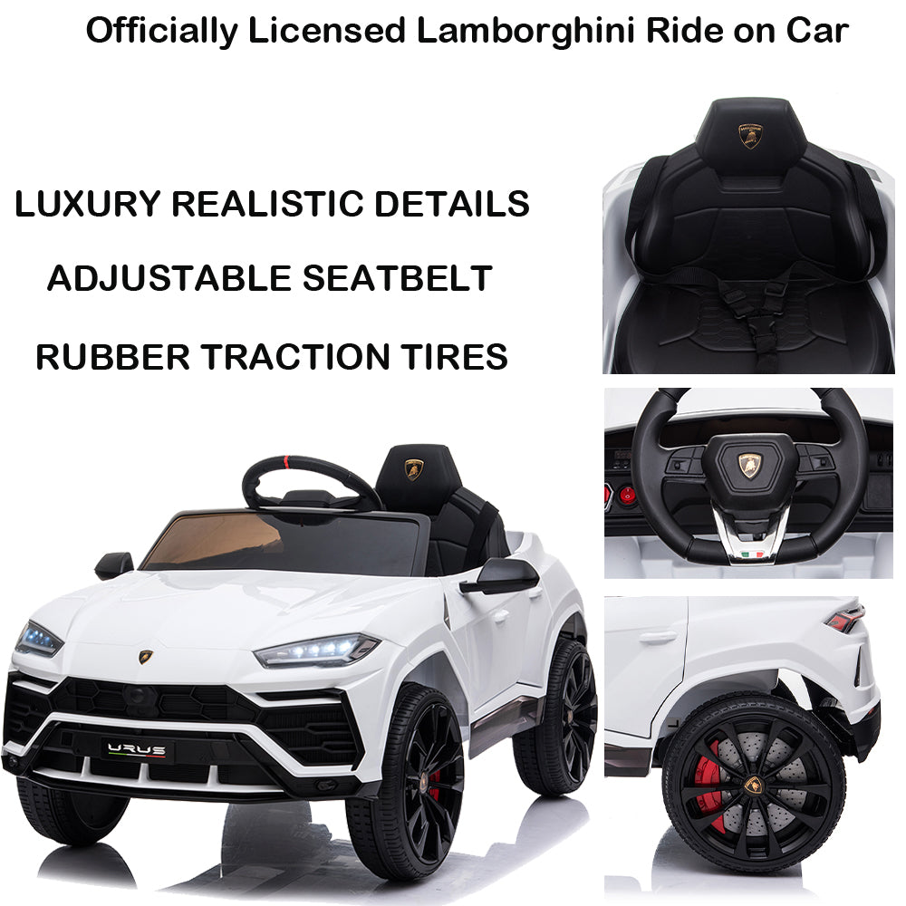 12V Kids Ride On Toy for Boys Girls, iYofe Licensed Lamborghini Kids Ride On Car, Battery Powered Electric Ride on Vehicles for Kids, Kids Electric Car with 3 Speed, LED Light, MP3, White, R833