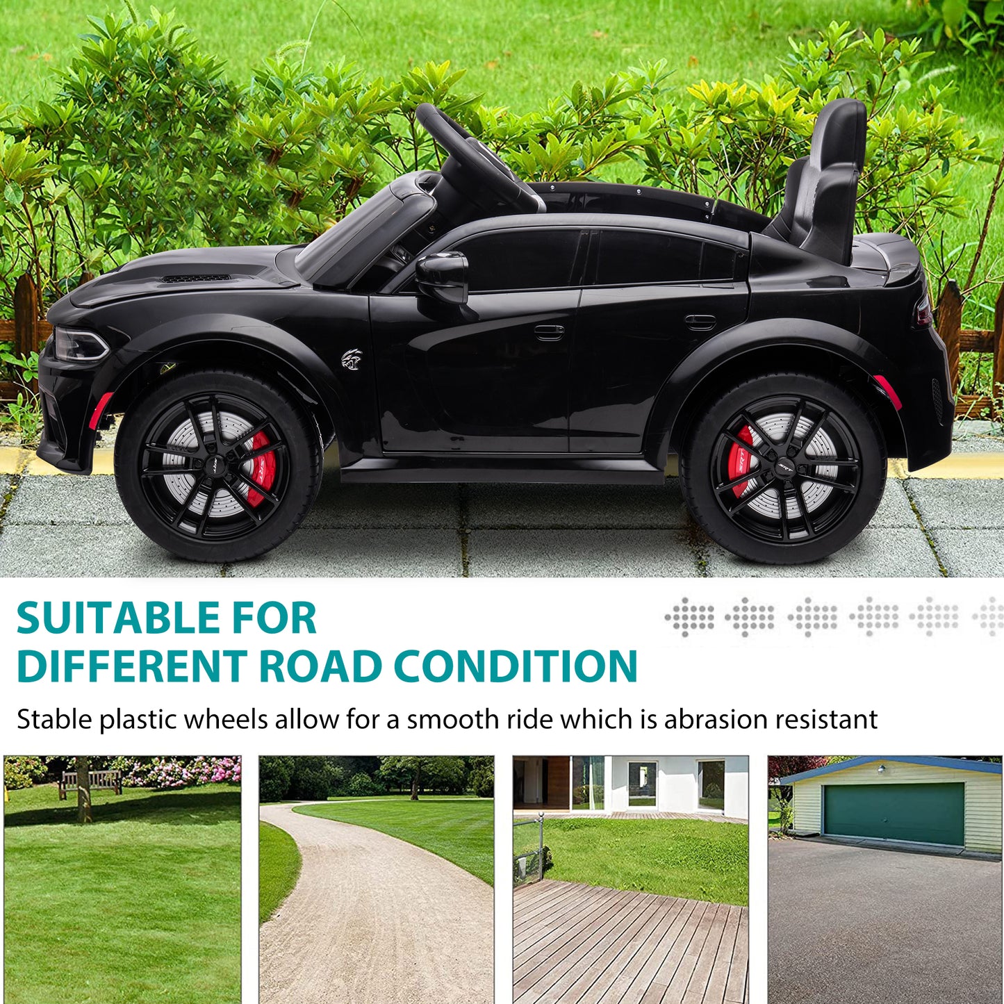 Electric Kids Ride on Toys, 12V Kids DODGE Ride On Car for Boys Girls, Battery Powered Power 4 Wheels Kids Electric Cars w/ Remote Control, 3 Speeds, LED Lights/MP3, Christmas Gift, Black, R846