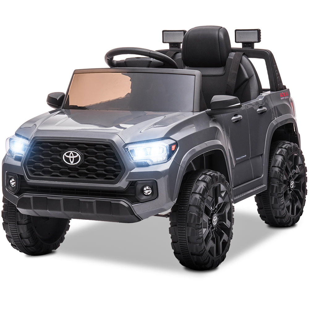 Licensed Toyota Tacoma 12V Battery Powered Ride on Cars with Remote Control, Kids Electric Ride on Vehicles for Boys Girls, Ride on Truck Toys with USB, AUX, MP3, FM Function, LED Headlight, Gray