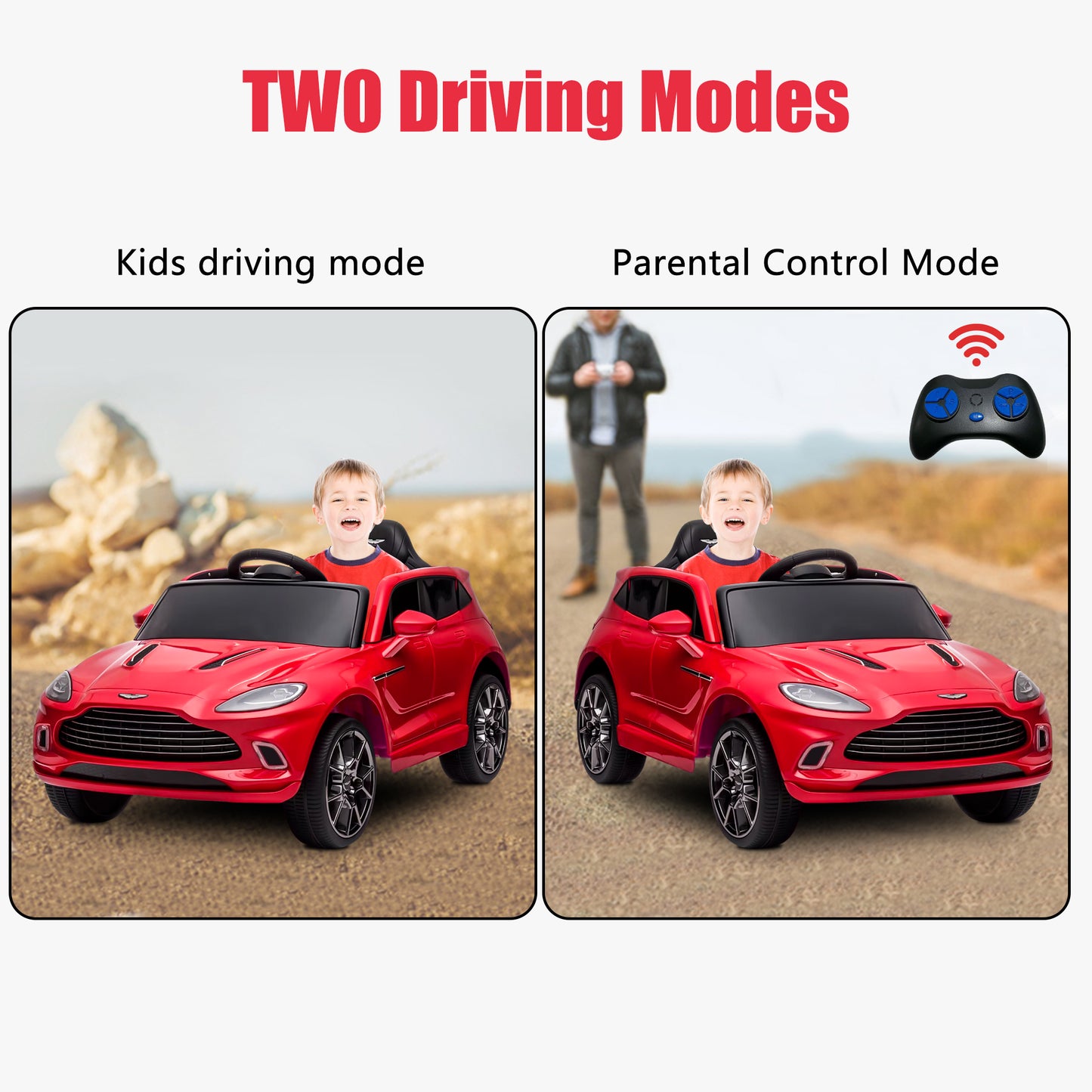 iYofe Red 12V Aston Martin Ride on Cars with Remote Control, Battery Powered Electric Cars for kids with LED Lights, Bluetooth, Music, USB, FM Radio, Kids Ride on Toys for Boys Girls 3-6 Ages Gifts