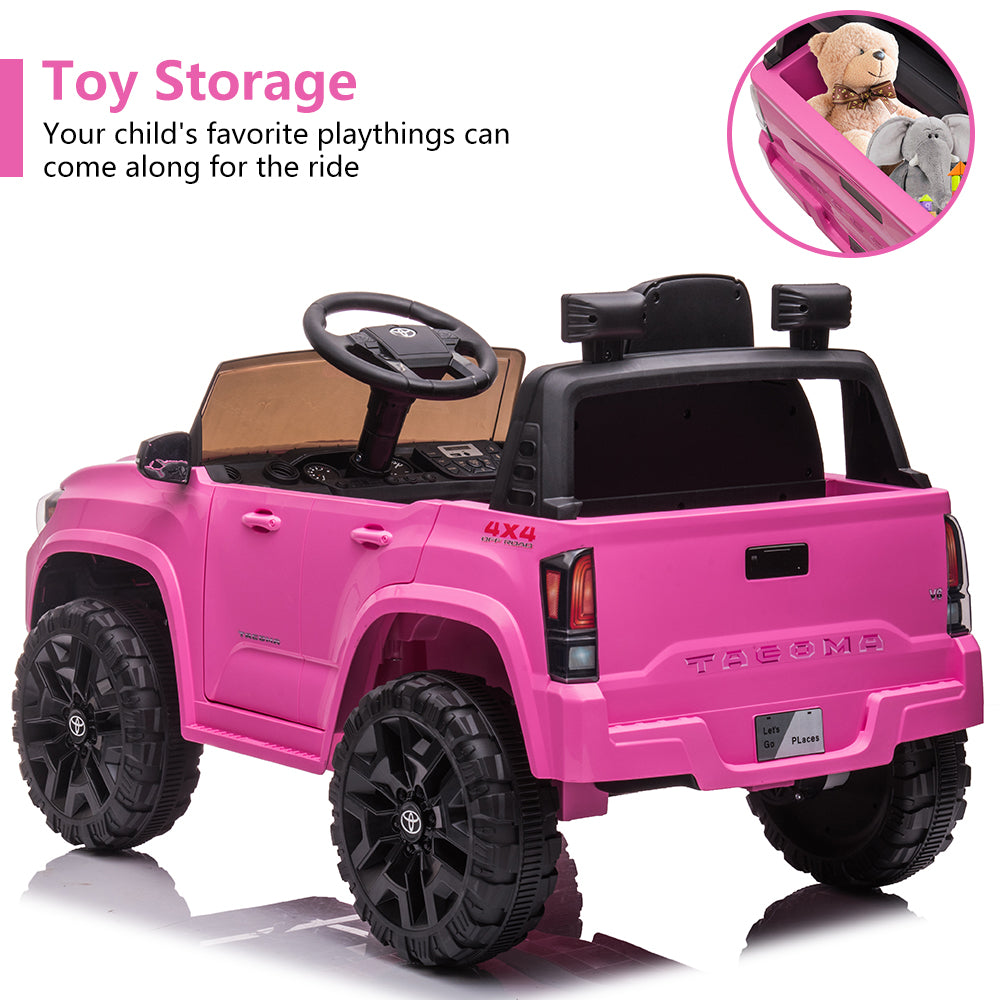 Licensed Toyota Tacoma 12V Battery Powered Ride on Cars with Remote Control, Kids Electric Ride on Vehicles for Boys Girls, Ride on Truck Toys with USB, AUX, MP3, FM Function, LED Headlight, Pink