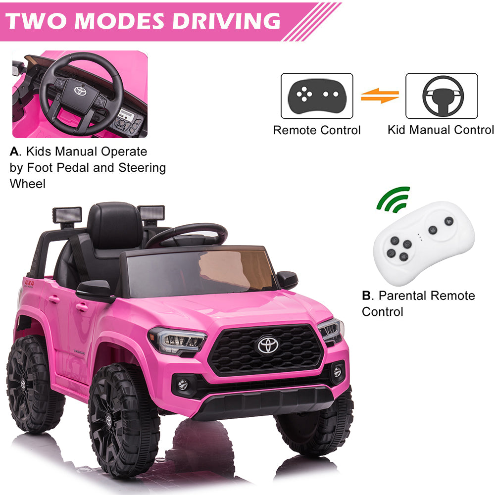 Licensed Toyota Tacoma 12V Battery Powered Ride on Cars with Remote Control, Kids Electric Ride on Vehicles for Boys Girls, Ride on Truck Toys with USB, AUX, MP3, FM Function, LED Headlight, Pink