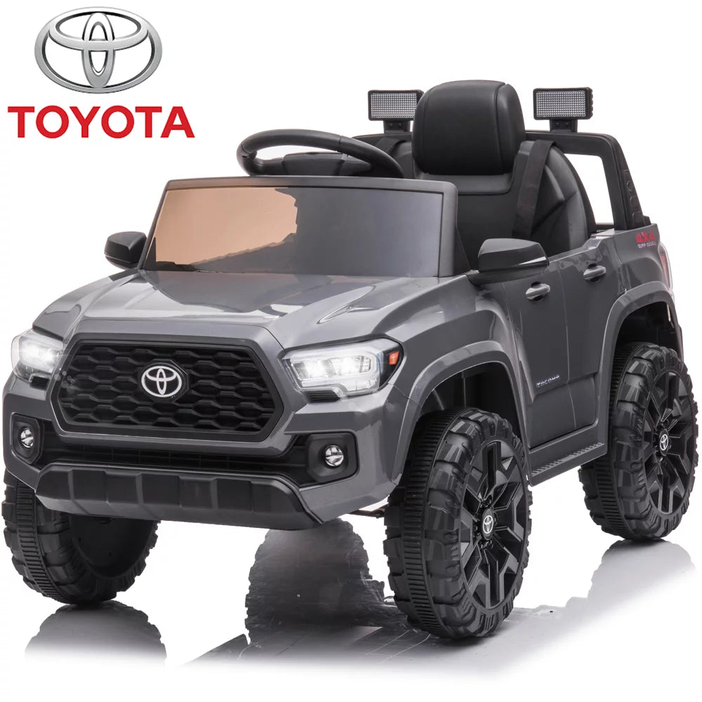 Official Licensed Toyota Tacoma Powered Ride-on with Remote, 12V Ride on Car for 2-4 Years Old, Kids Ride on Toys with MP3 Player, Radio, Lights, Gray Electric Ride on Vehicle for Boys