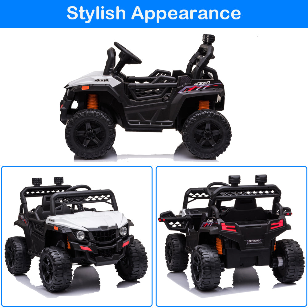 12V Ride On Car for Kids, iYofe Electric Vehicle Cars for Boys Girls, Ride On Truck with Remote Control, Battery Powered 4 Wheels Realistic Off-Road UTV Car, Ride On Toy for Birthday Gift, White, R5341