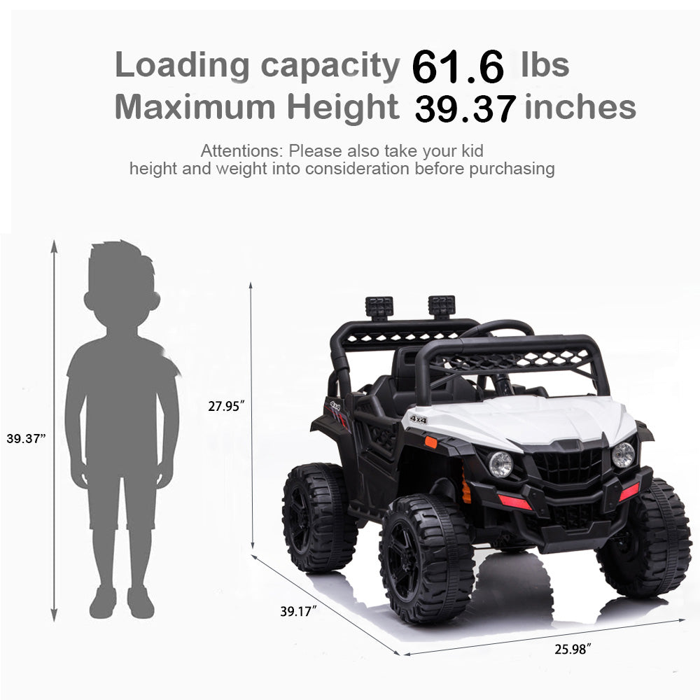 12V Ride On Car for Kids, iYofe Electric Vehicle Cars for Boys Girls, Ride On Truck with Remote Control, Battery Powered 4 Wheels Realistic Off-Road UTV Car, Ride On Toy for Birthday Gift, White, R5341