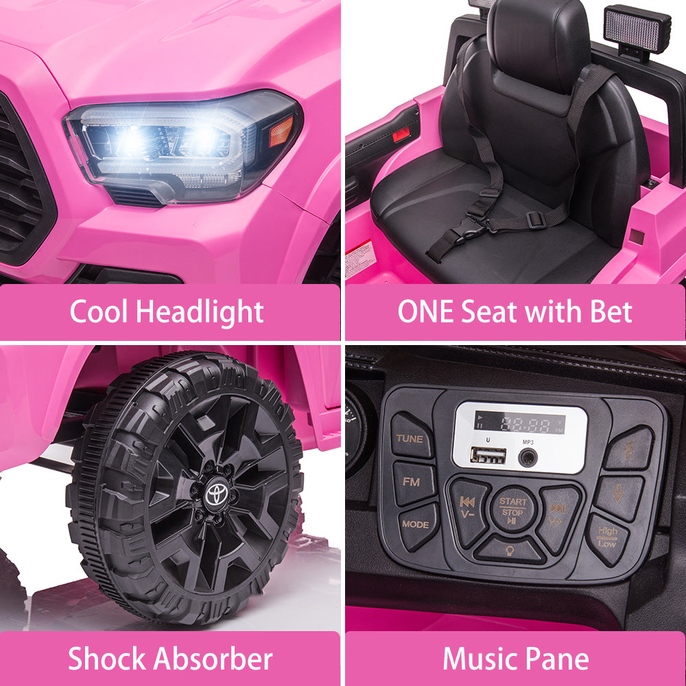 Licensed Toyota Tacoma 12V Battery Powered Ride on Cars with Remote Control, Kids Electric Ride on Vehicles for Boys Girls, Ride on Truck Toys with USB, AUX, MP3, FM Function, LED Headlight, Pink