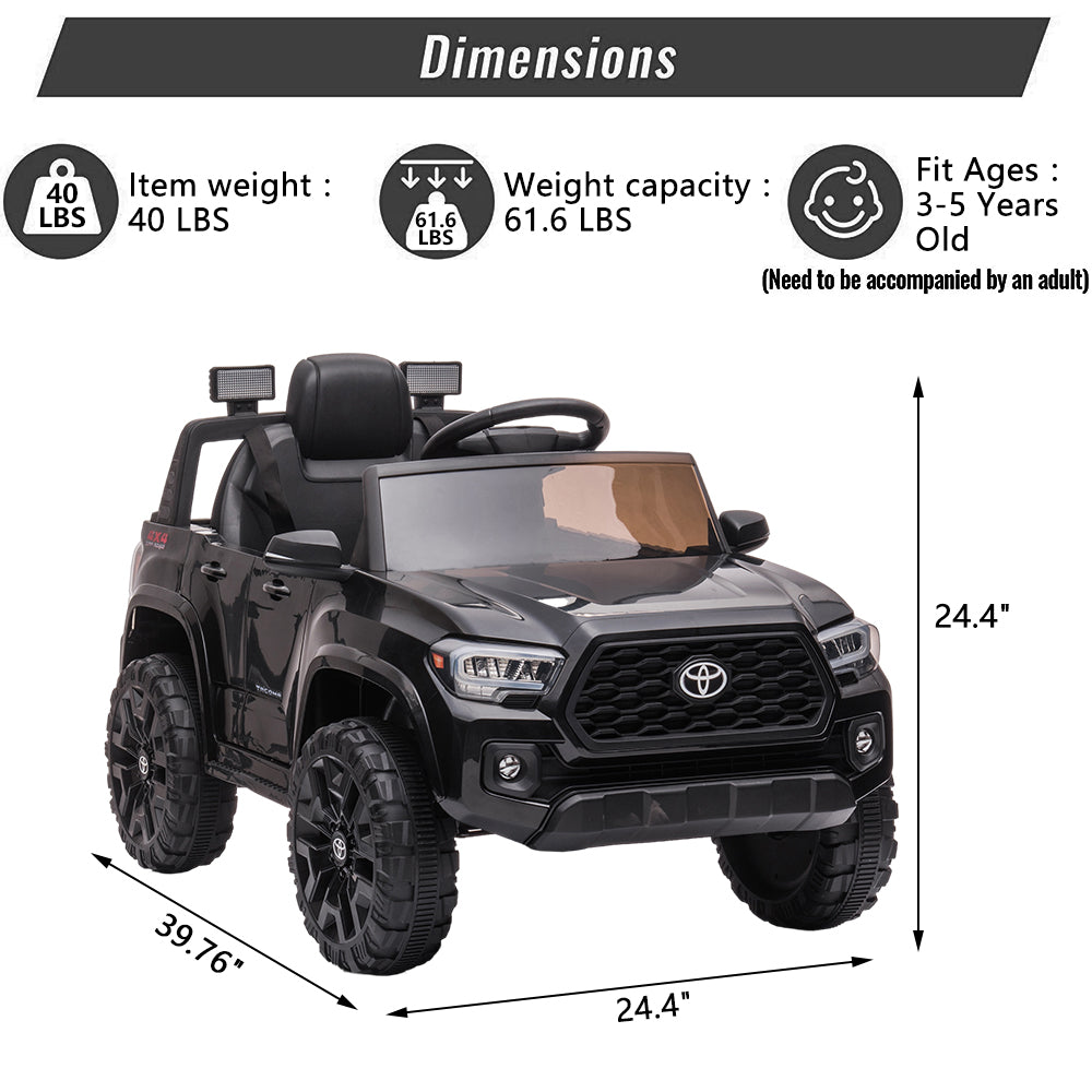 Licensed Toyota Tacoma 12V Battery Powered Ride on Cars with Remote Control, Kids Electric Ride on Vehicles for Boys Girls, Ride on Truck Toys with USB, AUX, MP3, FM Function, LED Headlight, Black