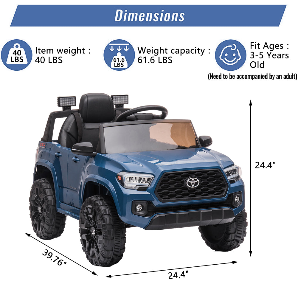 Licensed Toyota Tacoma 12V Battery Powered Ride on Cars with Remote Control, Kids Electric Ride on Vehicles for Boys Girls, Ride on Truck Toys with USB, AUX, MP3, FM Function, LED Headlight, Blue