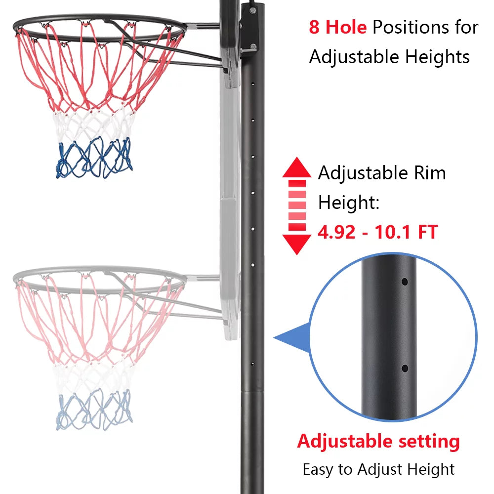 Outdoor Basketball Hoop Stand, Sesslife 4.9ft-10ft Height Adjustable Portable Basketball System w/Wheels & 43 Inch Shatterproof Backboard for Court Backyard, Black&Clear