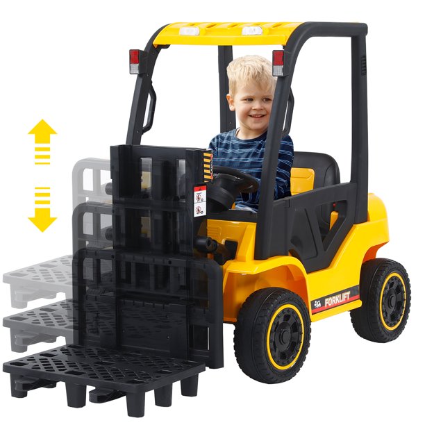 iYofe Forklift Ride on Car, 12V Ride on Car with Remote Control, Electric Construction Toy with Extra Lifting Pallet, Music Player, Key Start, Ideal Birthday Gift for Kids Ages 3-12, Yellow