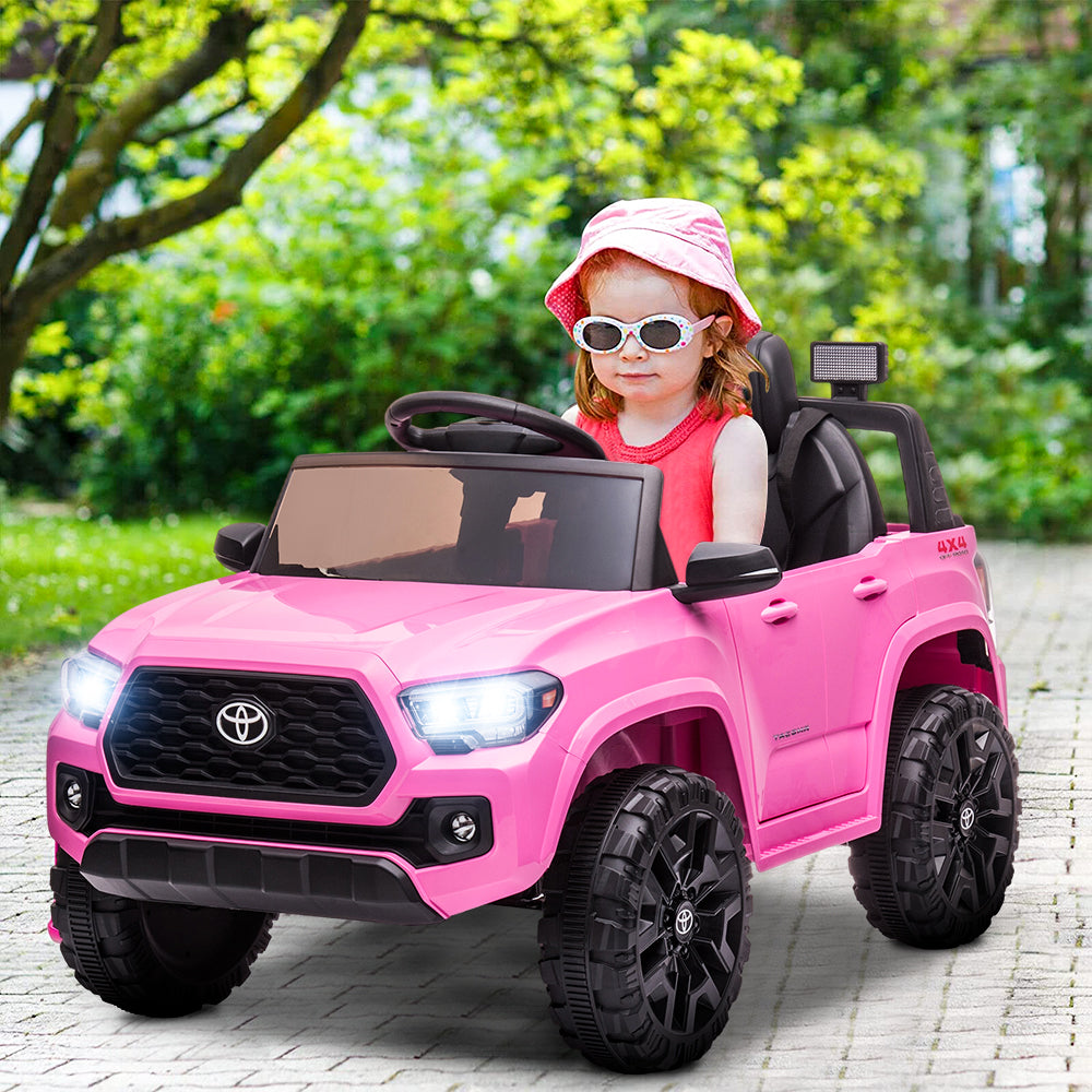 Licensed Toyota Tacoma 12V Battery Powered Ride on Cars with Remote Control, Kids Electric Ride on Vehicles for Boys Girls, Ride on Truck Toys with USB, AUX, MP3, FM Function, LED Headlight, Pink