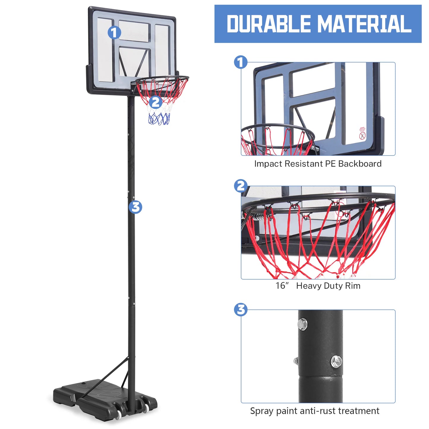 Outdoor Basketball Hoop Stand, Sesslife 4.9ft-10ft Height Adjustable Portable Basketball System w/Wheels & 43 Inch Shatterproof Backboard for Court Backyard, Black&Clear