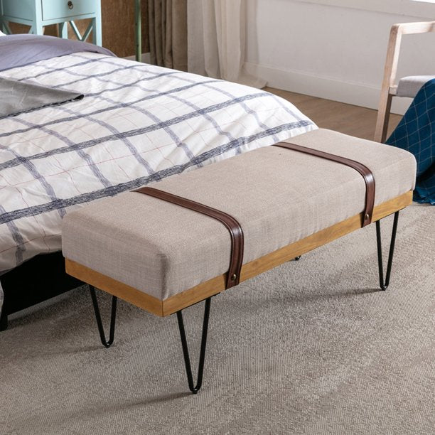 iYofe End of Bed Bench for Bedroom, Faux Leather Upholstered Bedroom Bench, Modern Entryway Bench with Metal Legs and 44"Length Soft Cushioned Seat, Beige