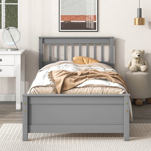 iYofe Pine Wood Bed Frame Bedroom Furniture Set, Twin Platform Bed with a Storage Nightstand, Gray Bed Frame Twin Size for Boys Girls Teens Adults, No Box Spring Needed