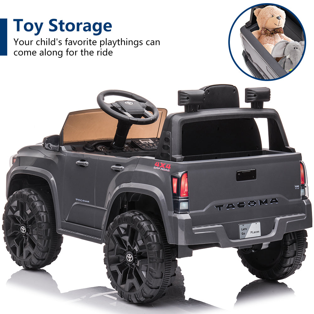 Licensed Toyota Tacoma 12V Battery Powered Ride on Cars with Remote Control, Kids Electric Ride on Vehicles for Boys Girls, Ride on Truck Toys with USB, AUX, MP3, FM Function, LED Headlight, Gray