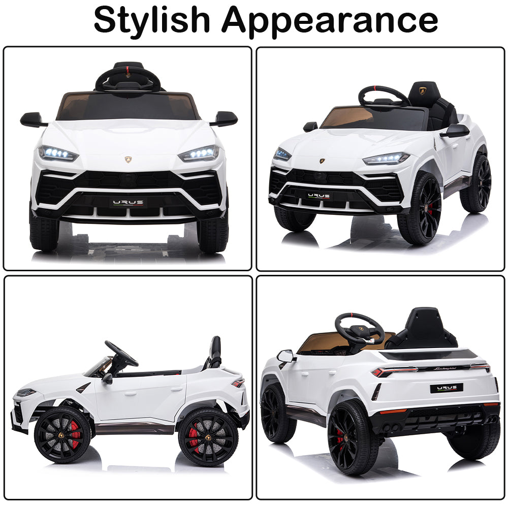 12V Kids Ride On Toy for Boys Girls, iYofe Licensed Lamborghini Kids Ride On Car, Battery Powered Electric Ride on Vehicles for Kids, Kids Electric Car with 3 Speed, LED Light, MP3, White, R833