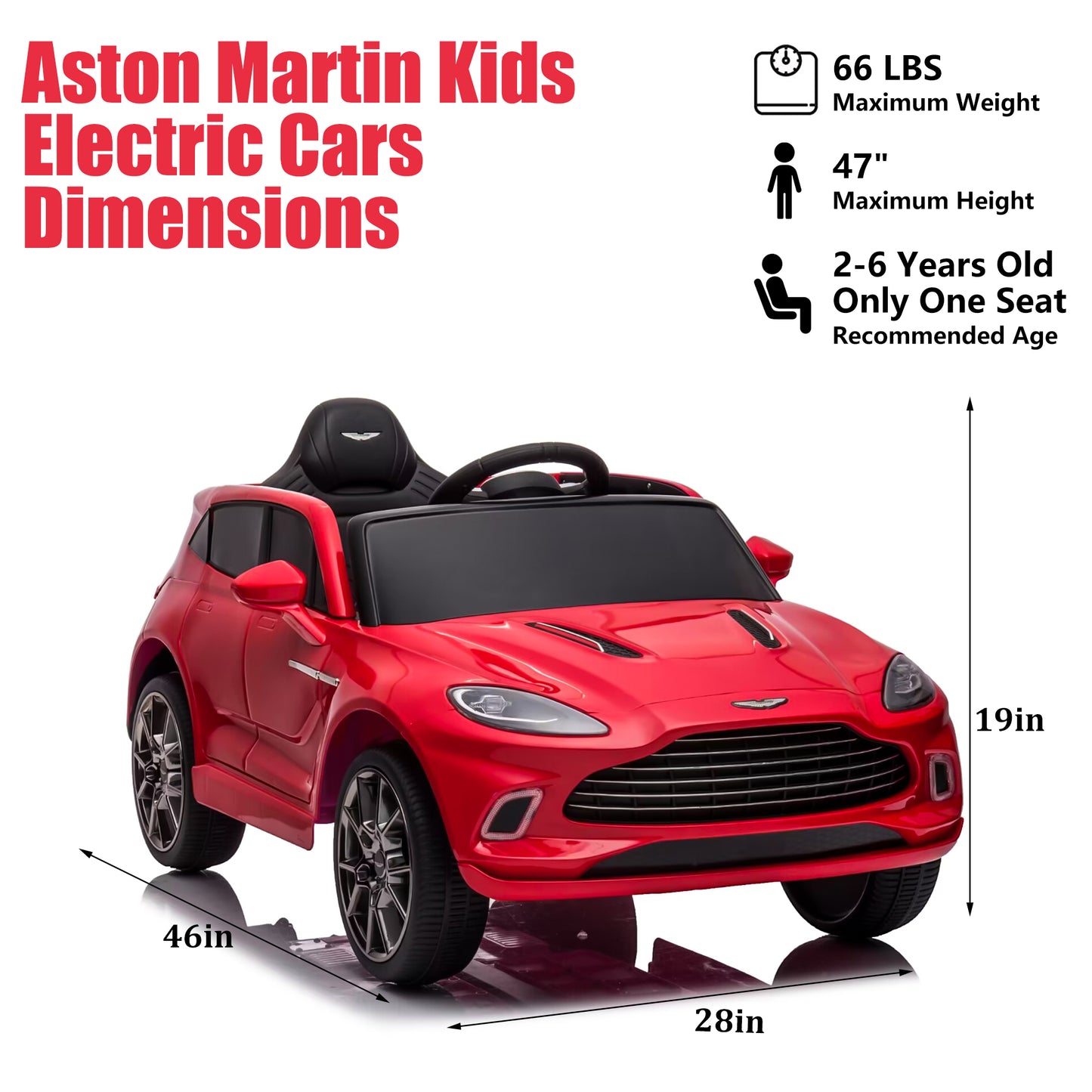 iYofe Red 12V Aston Martin Ride on Cars with Remote Control, Battery Powered Electric Cars for kids with LED Lights, Bluetooth, Music, USB, FM Radio, Kids Ride on Toys for Boys Girls 3-6 Ages Gifts