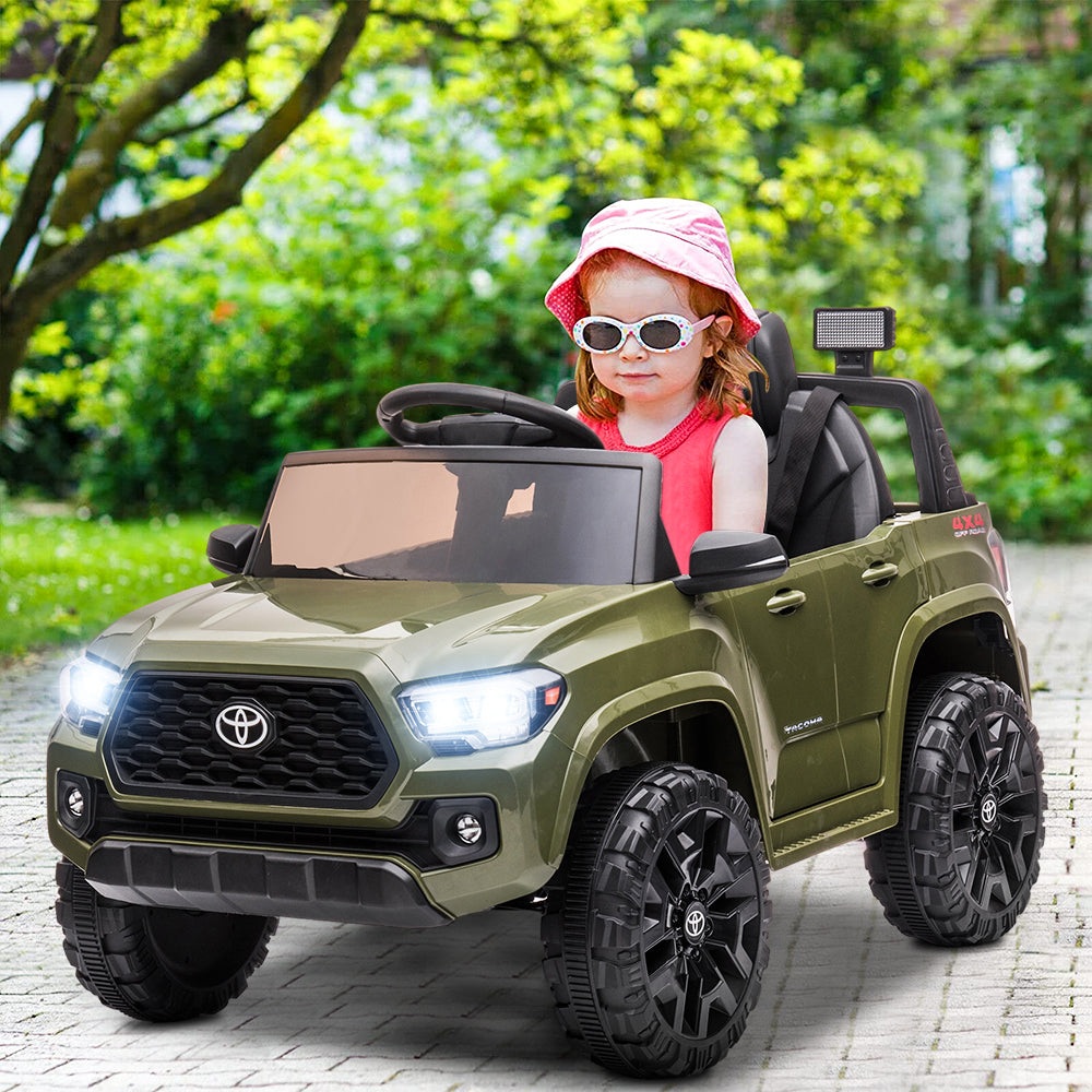 Licensed Toyota Tacoma 12V Battery Powered Ride on Cars with Remote Control, Kids Electric Ride on Vehicles for Boys Girls, Ride on Truck Toys with USB, AUX, MP3, FM Function, LED Headlight, Green