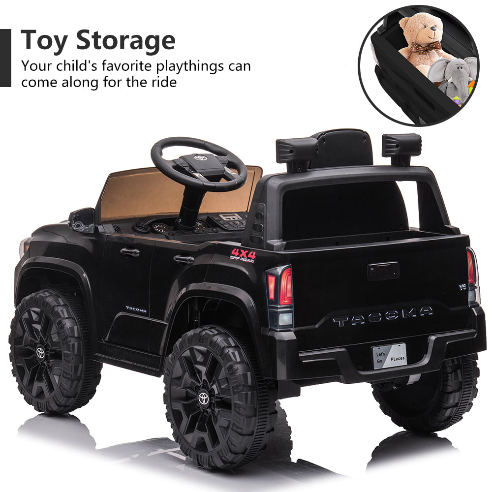 Licensed Toyota Tacoma 12V Battery Powered Ride on Cars with Remote Control, Kids Electric Ride on Vehicles for Boys Girls, Ride on Truck Toys with USB, AUX, MP3, FM Function, LED Headlight, Black