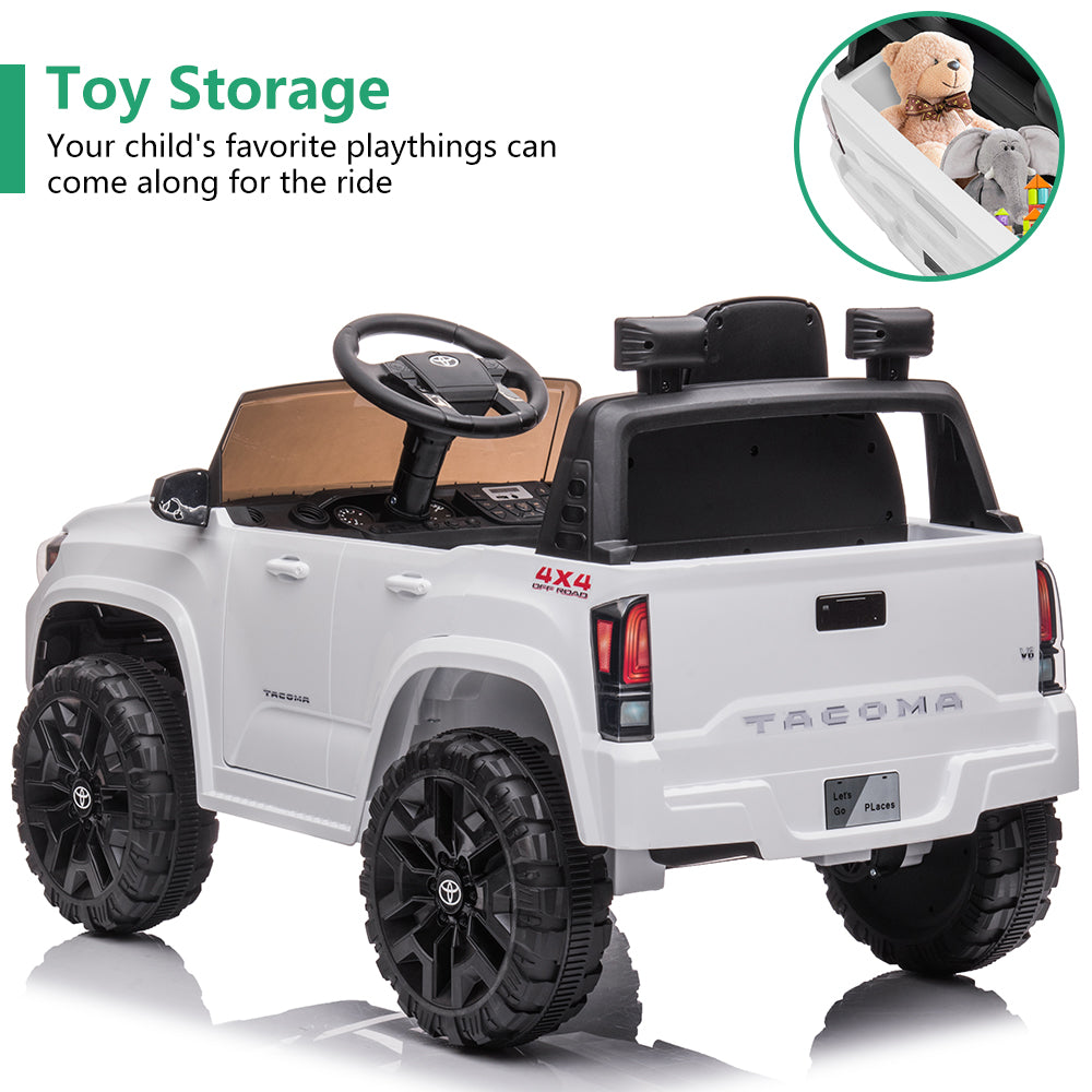 Licensed Toyota Tacoma 12V Battery Powered Ride on Cars with Remote Control, Kids Electric Ride on Vehicles for Boys Girls, Ride on Truck Toys with USB, AUX, MP3, FM Function, LED Headlight, White